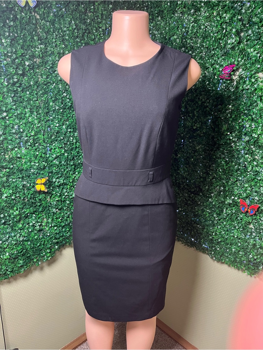Calvin Klein Black Sleeveless Peplum Sheath Dress